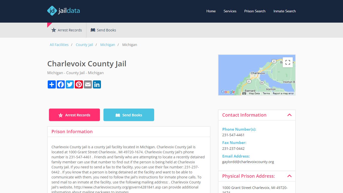 Charlevoix County Jail Inmate Search and Prisoner Info - Charlevoix, MI